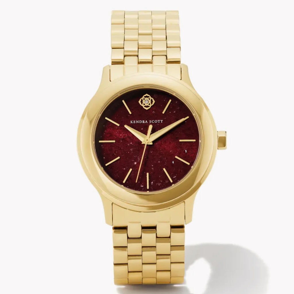 New Kendra Scott Alex Gold Tone Stainless Steel 35mm Watch Burgundy Quartz